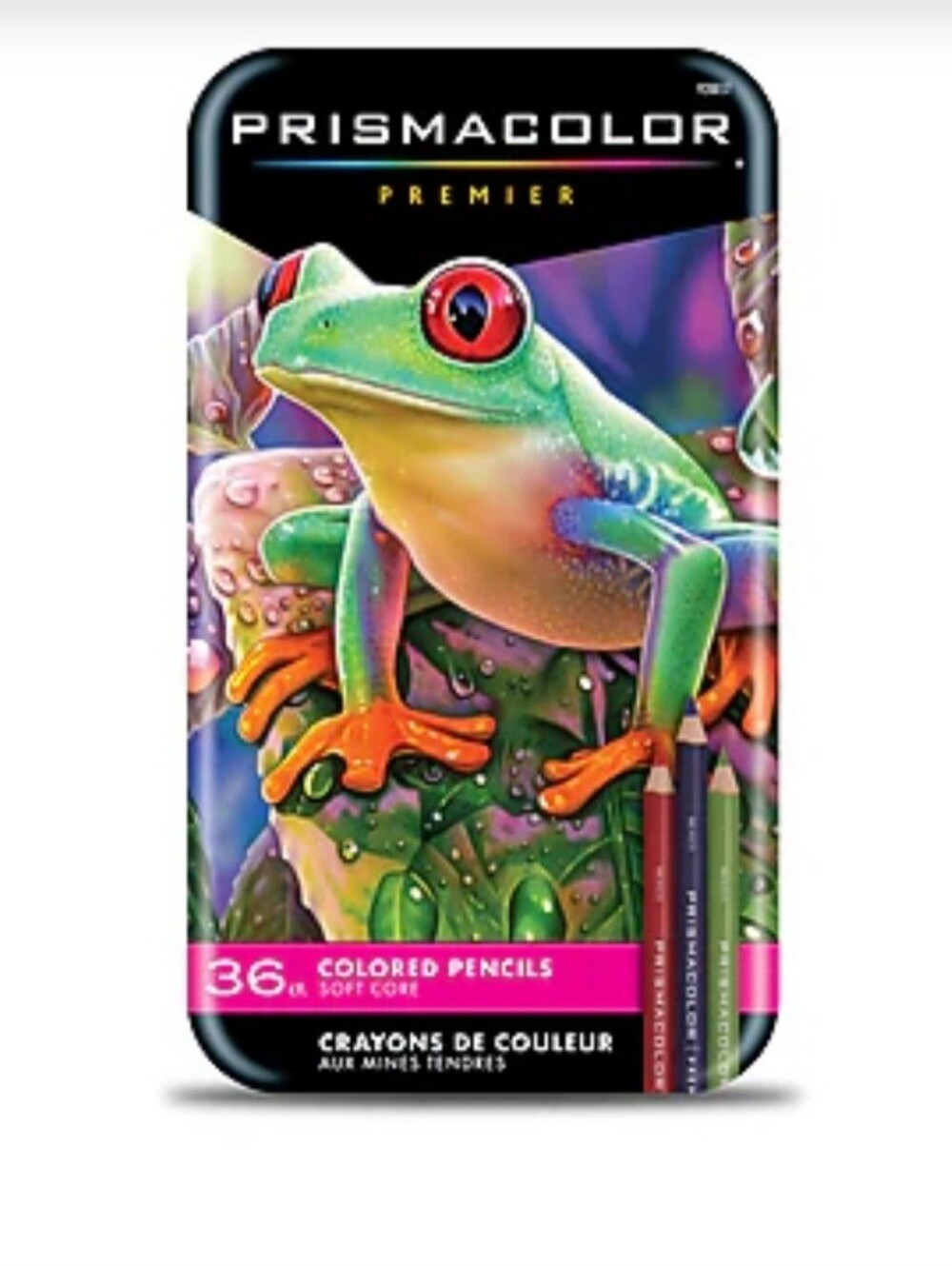 Premier Colored Pencils Tin - Green/Orange Frog Design, 36-Count NEW